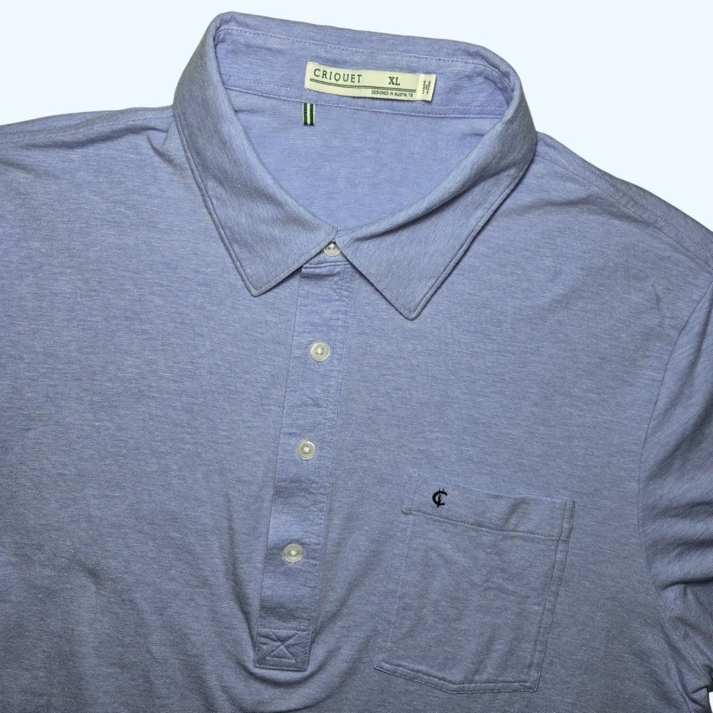 Criquet Polo Shirt Mens XL Players Blue Heather Pima Cotton Stretch Short Sleeve